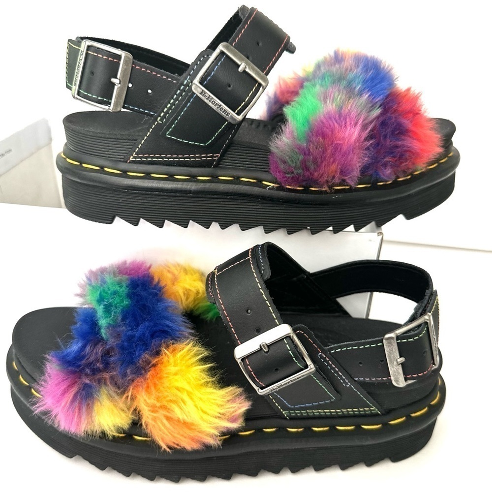 NWOB Dr. Marten Voss II Fluffy rainbow Pride faux fur sandals 7/38 - Picture 16 of 16